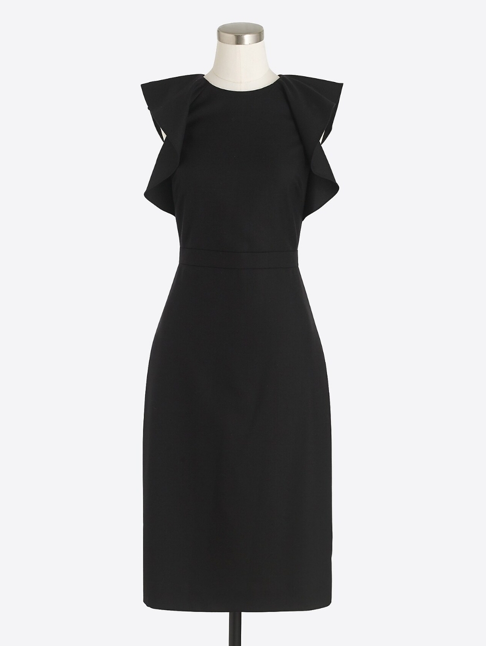 J. Crew Black Midi Sheath Dress with Ruffled Sleeves